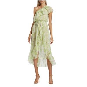 MISA Los Angeles - Rumi Asymmetric Floral Chifon Dress- Green Multicolor -size S